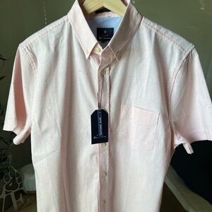 Ben Sherman Mens Pink Textured Stretch Short Sleeve Button Down Shirt Size S NEW